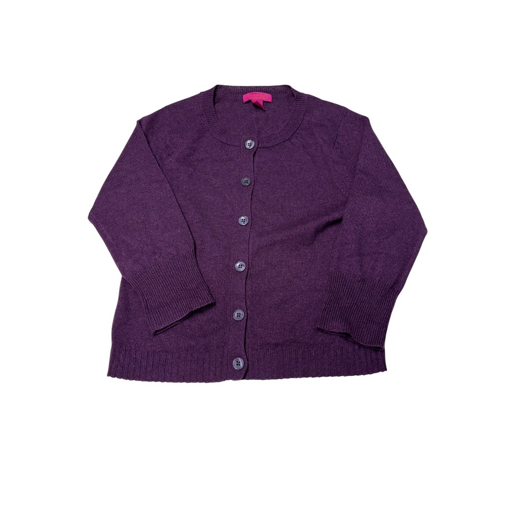 Cashmere Cache Purple 100% 2-Ply Cashmere Button Front Cardigan Sweater Womens M
